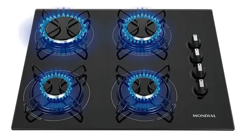 Cooktop a Gás 4 Bocas Mondial Preto/Inox Bivolt CTG-01